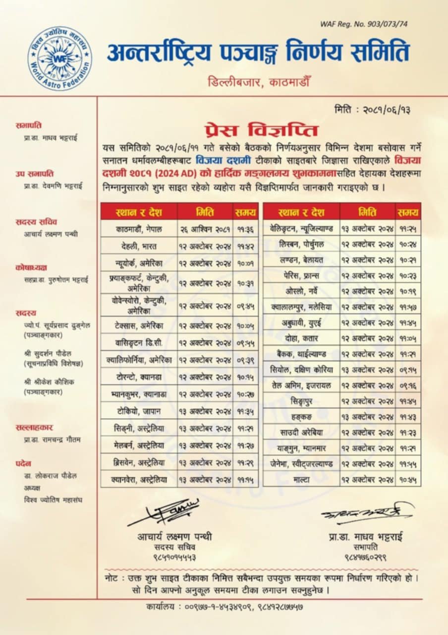 Dashain Tika Sait, Sahit 2081