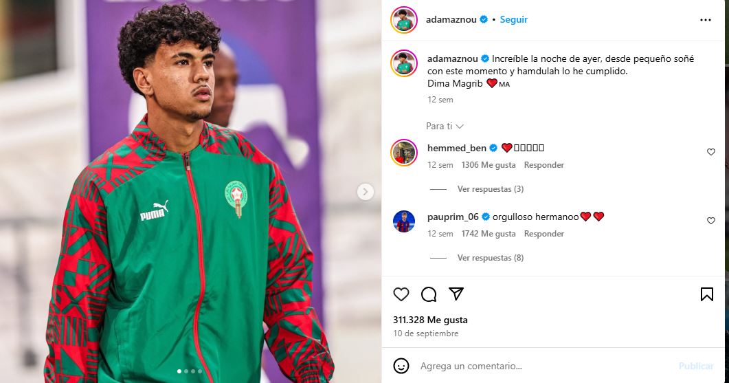 Adam Aznou, after making his debut for Morocco.