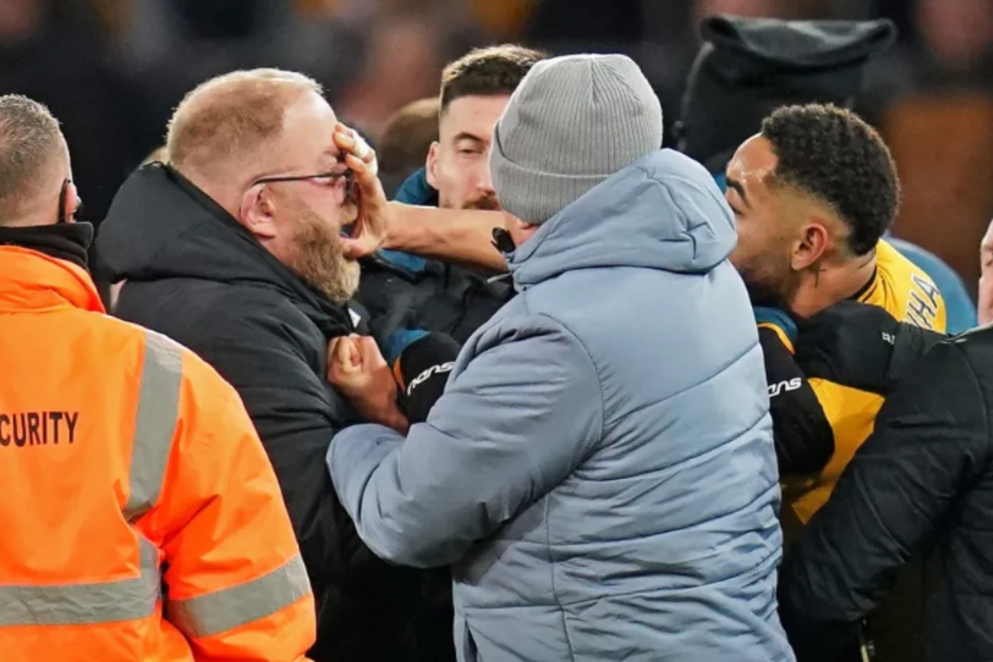 Matheus Cunha hitting a member of the Ipswich coaching staff