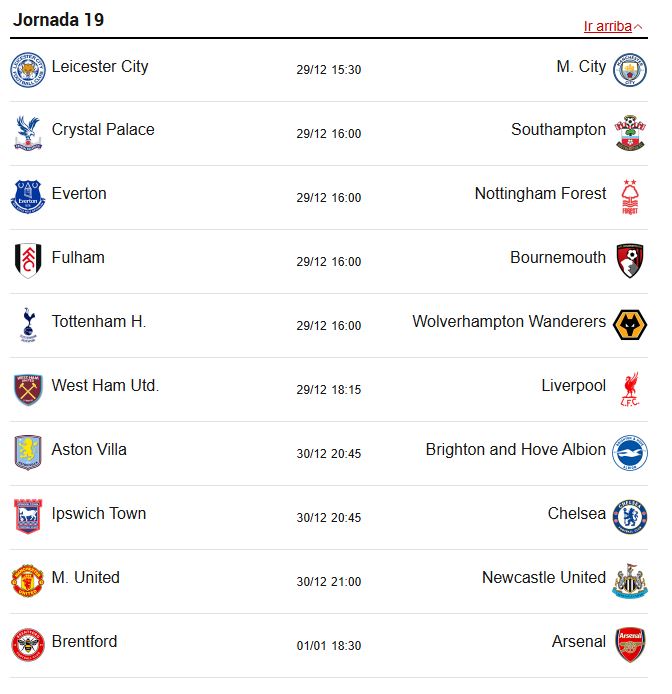 Matchday 19 in the Premier (December 29 and 30 and January 1)