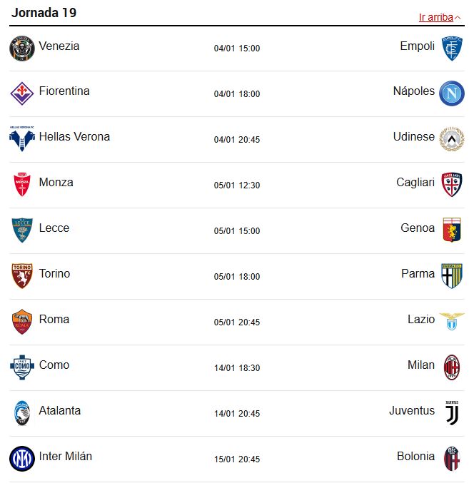 Matchday 19 of Serie A (January 4 and 5).