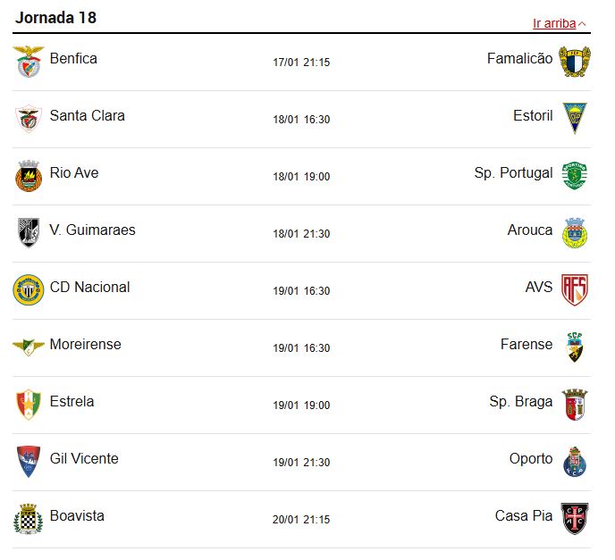 The 18th matchday of the Primeira Liga (January 3, 4, 5 and 6).